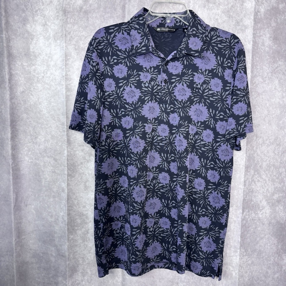 Travis Mathew Mens Large‎ Purple Black  Floral Golf Polo Print  Short Sleeve